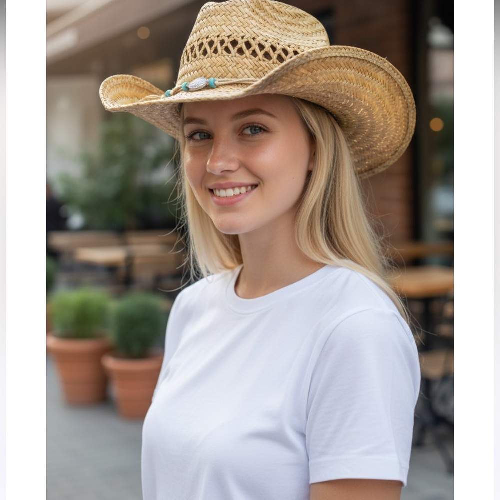 Broner Stylish Straw Cowgirl Hat with Beaded Band